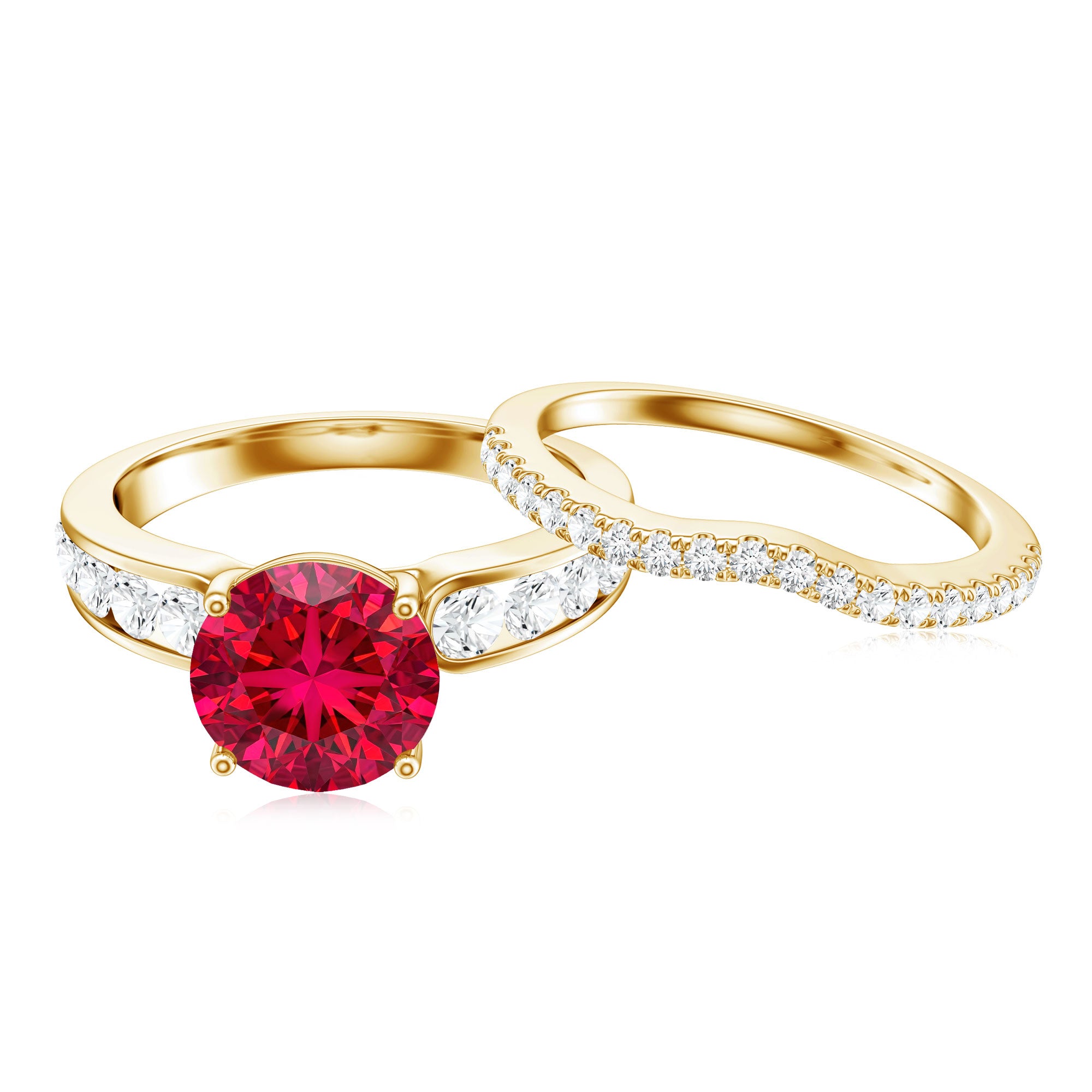 Certified Lab Grown Ruby and Moissanite Wedding Ring Set For Her AAAA - Rosec Jewels