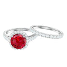Rosec Jewels-Lab Created Ruby Halo Engagement Ring with Moissanite Enhancer Ring