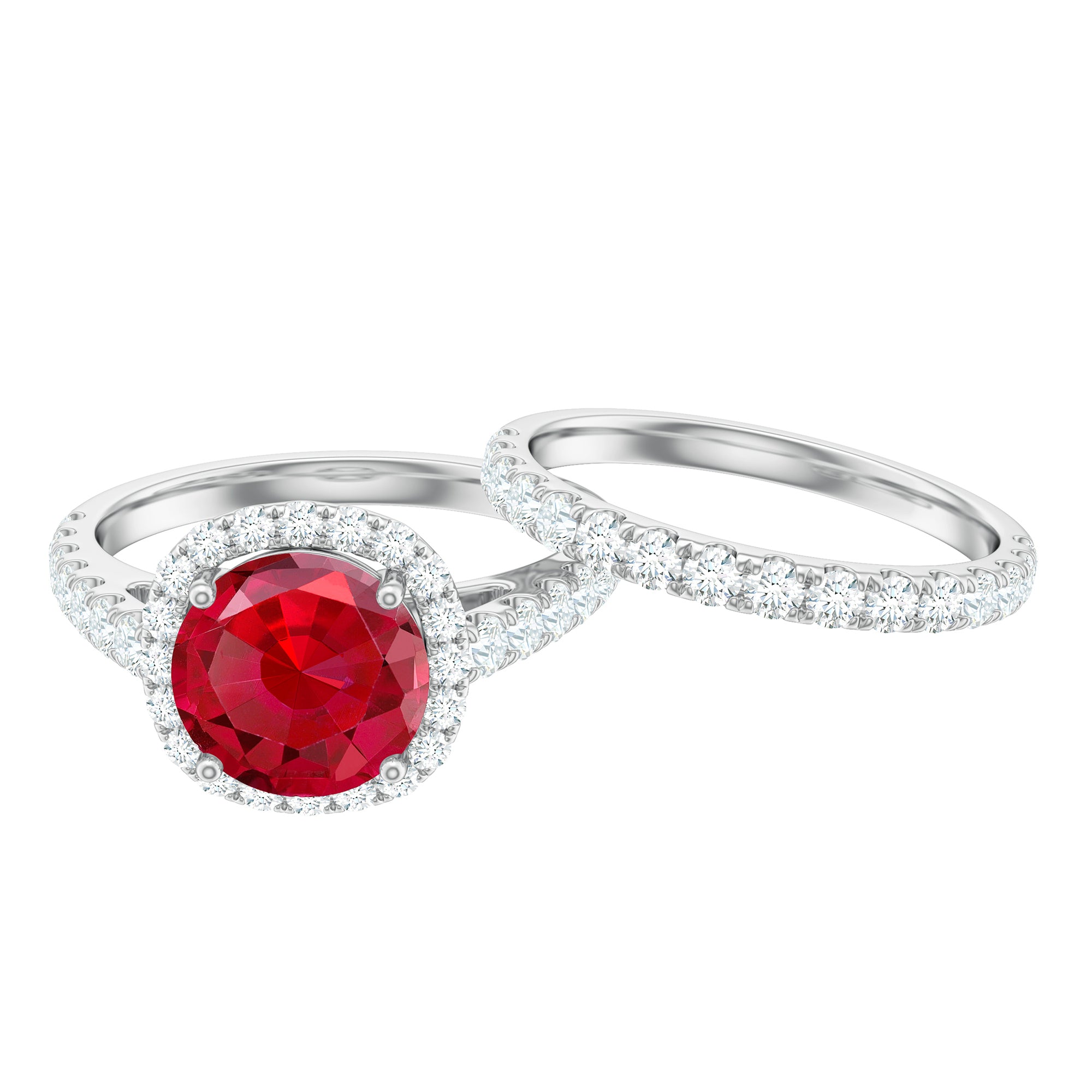 Rosec Jewels-Lab Created Ruby Halo Engagement Ring with Moissanite Enhancer Ring