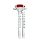 Rosec Jewels-Lab Created Ruby Halo Engagement Ring with Moissanite Enhancer Ring