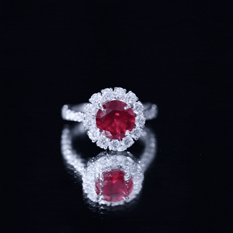Rosec Jewels-Round Lab Created Ruby and Moissanite Halo Engagement Ring