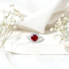 Rosec Jewels-Round Lab Created Ruby and Moissanite Halo Engagement Ring