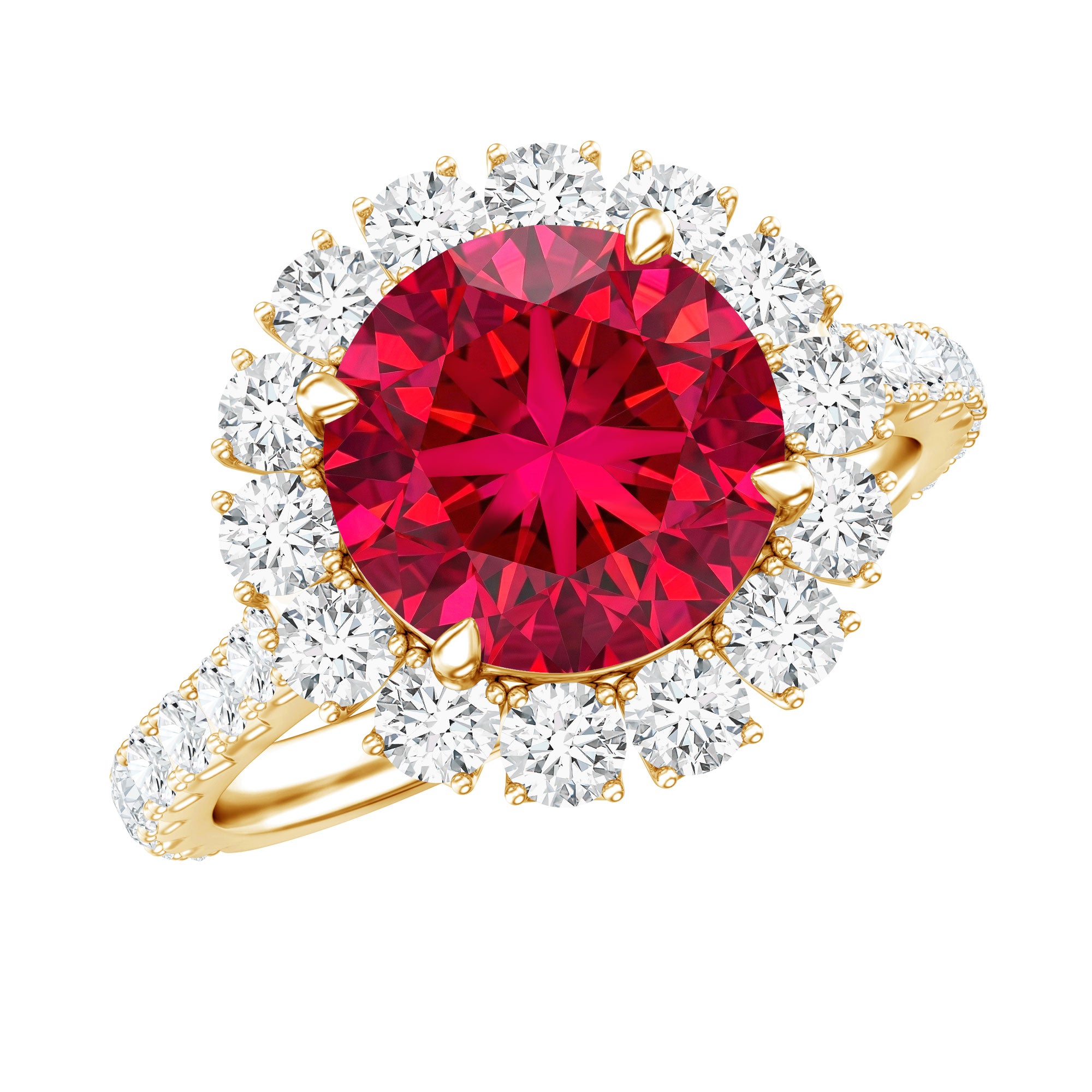 Round Lab Created Ruby and Moissanite Halo Engagement Ring AAAA - Rosec Jewels