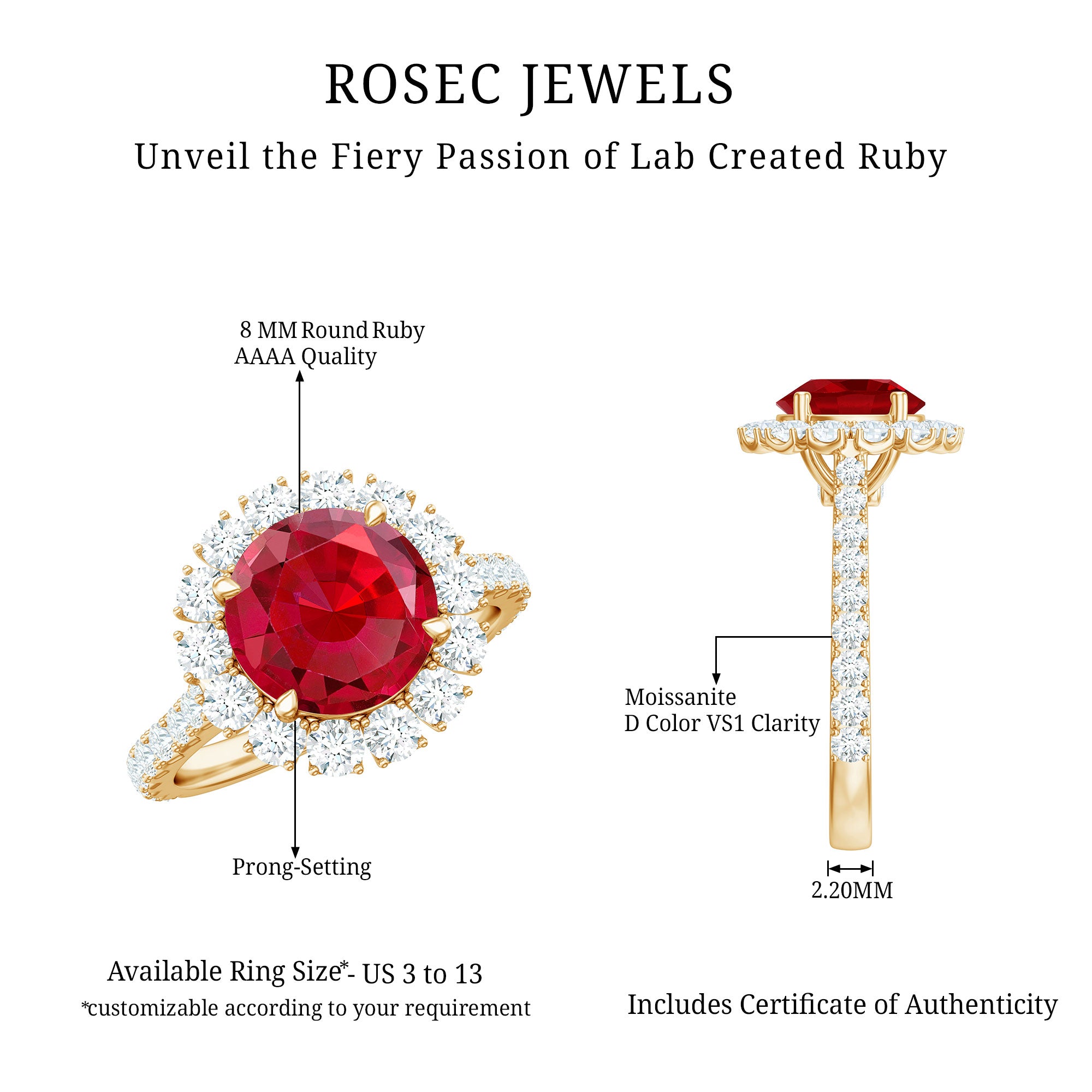 Rosec Jewels-Round Lab Created Ruby and Moissanite Halo Engagement Ring