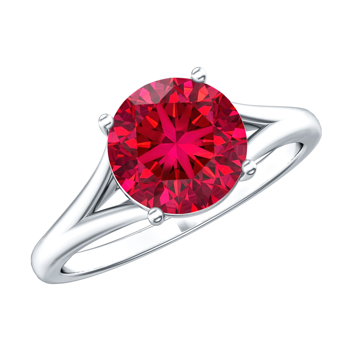 2.3 Carat Round Lab Grown Ruby Solitaire Engagement Ring in Split Shank AAAA - Rosec Jewels