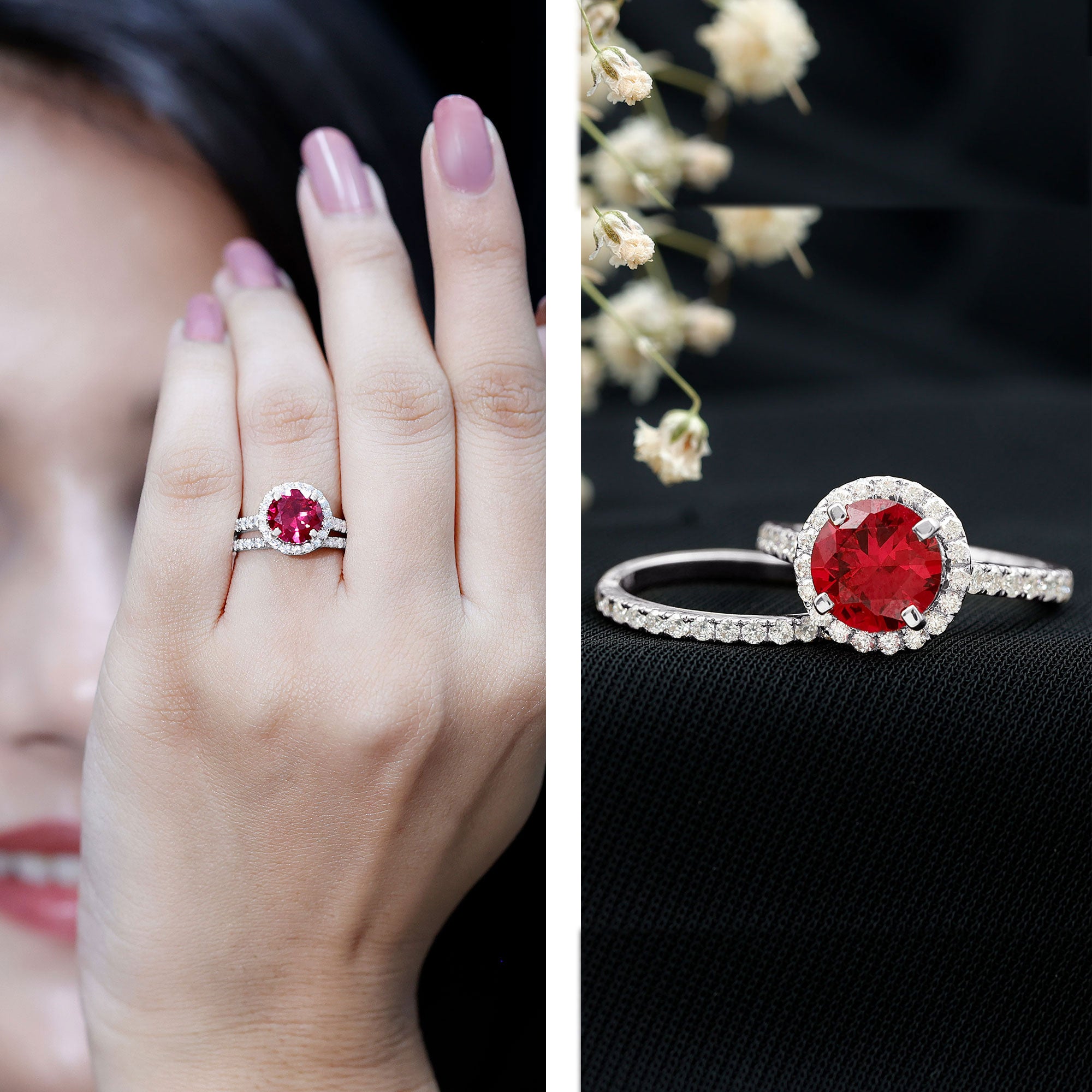 2.3 Carat Round Lab Grown Ruby Solitaire Engagement Ring in Split Shank AAAA - Rosec Jewels