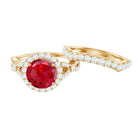 Rosec Jewels-Round Cut Lab Created Ruby and Moissanite Bridal Ring Set