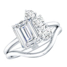 Emerald Cut Moissanite Engagement Ring with Enhancer D-VS1 - Rosec Jewels
