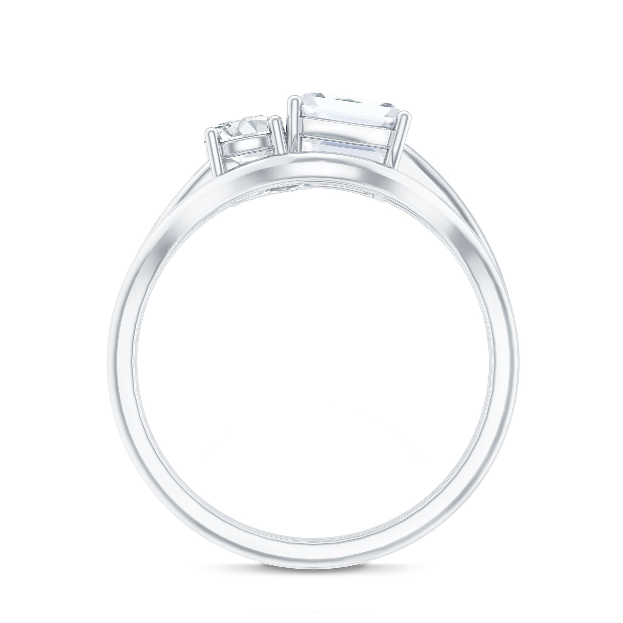 Emerald Cut Moissanite Engagement Ring with Enhancer D-VS1 - Rosec Jewels