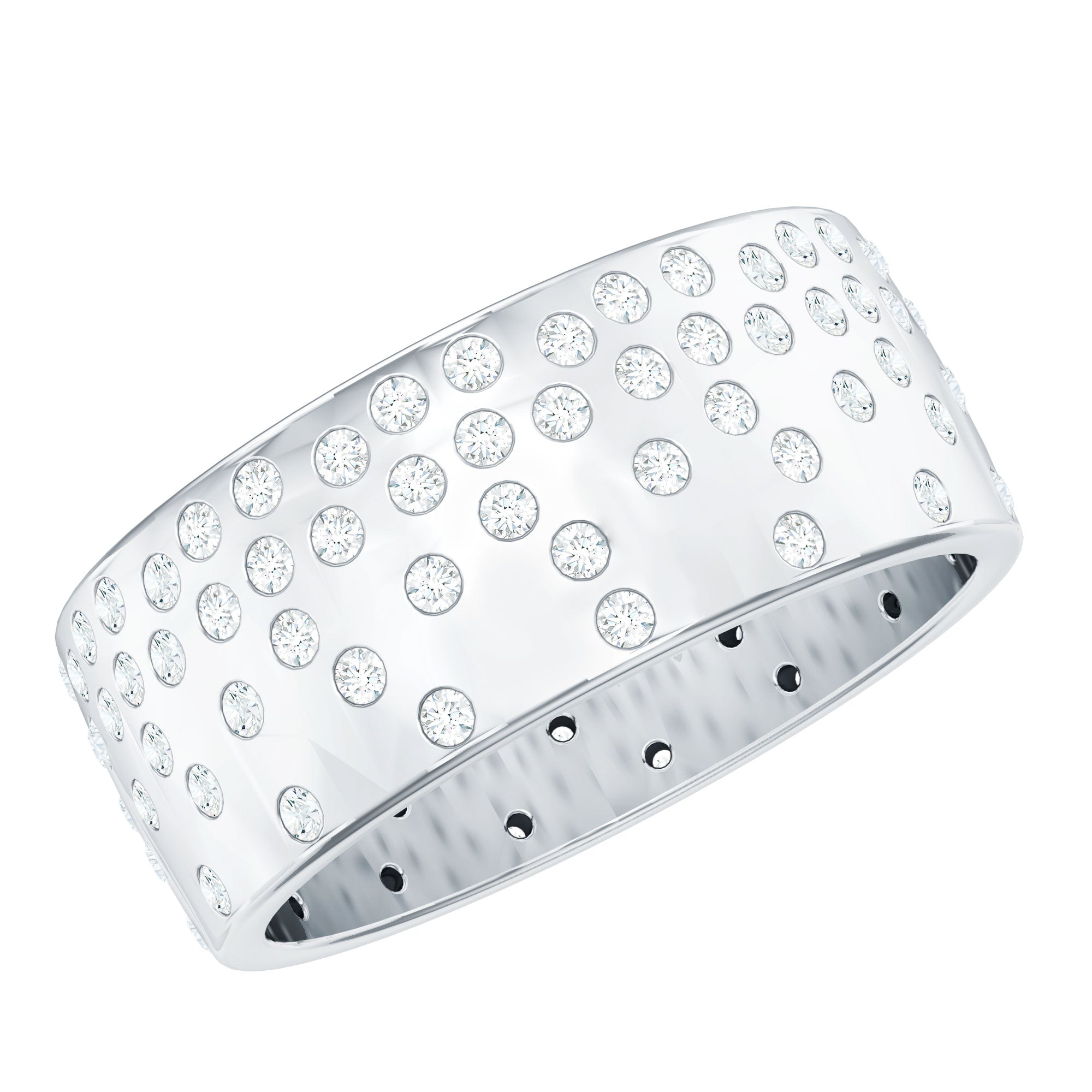 Certified Moissanite Wide Wedding Band in Flush Setting D-VS1 - Rosec Jewels