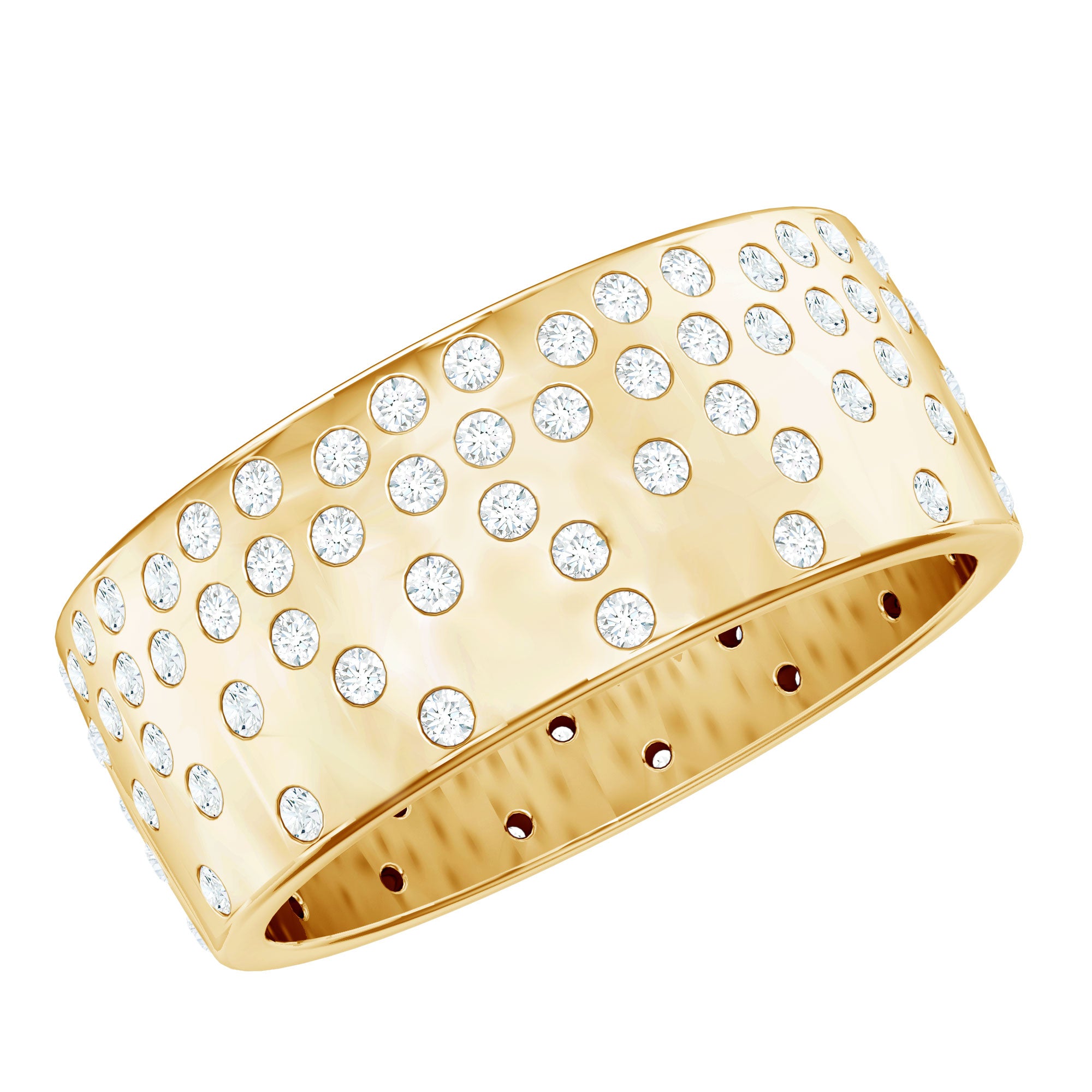 Certified Moissanite Wide Wedding Band in Flush Setting D-VS1 - Rosec Jewels