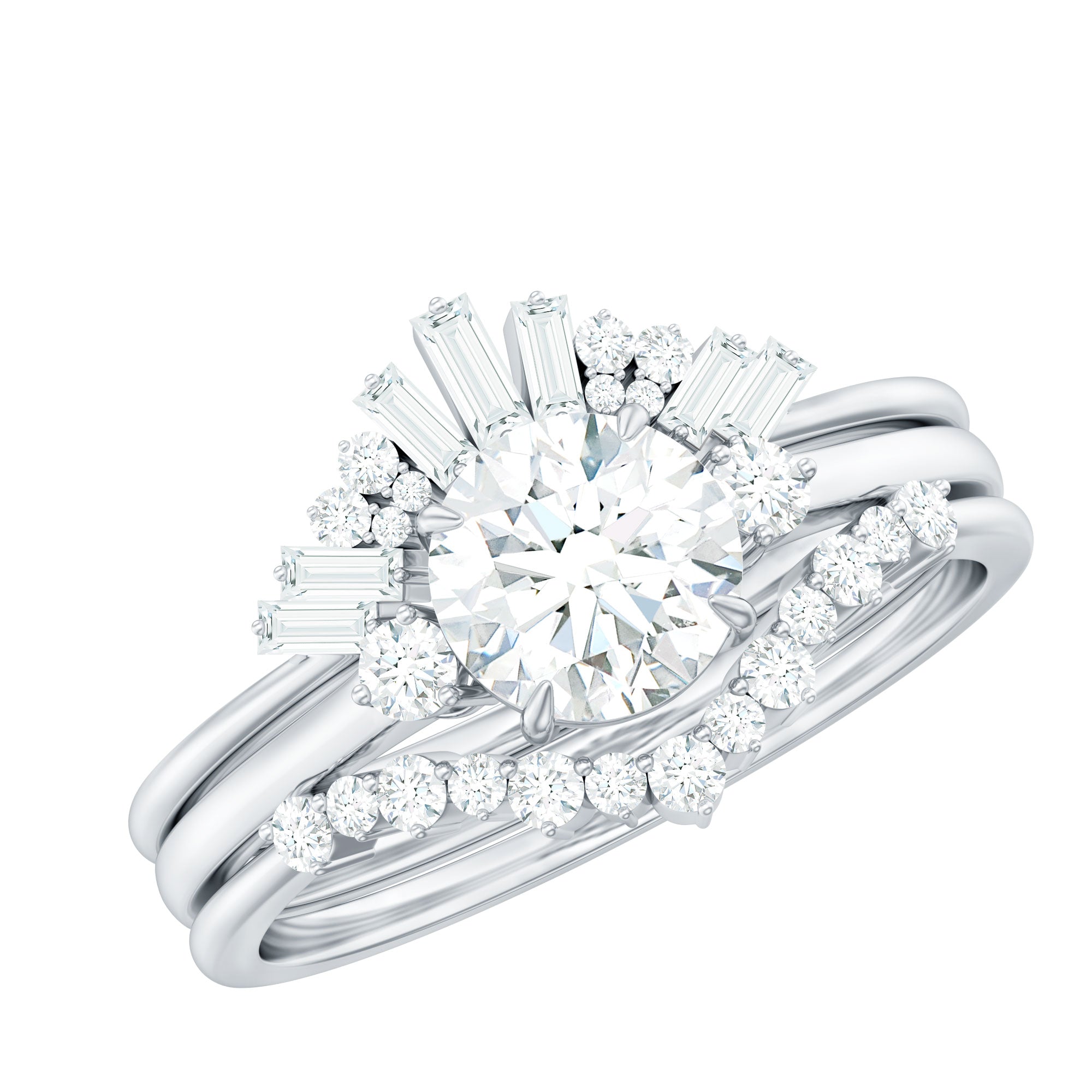 Vintage Inspired Moissanite 3 Piece Wedding Ring Sets D-VS1 - Rosec Jewels