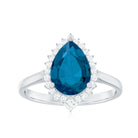 Pear Shaped London Blue Topaz and Diamond Statement Engagement Ring AAA - Rosec Jewels