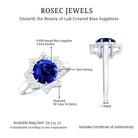 Certified 2.7 Carat Lab Grown Blue Sapphire Engagement Ring with Diamond Star Halo AAAA - Rosec Jewels