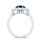 Certified 2.7 Carat Lab Grown Blue Sapphire Engagement Ring with Diamond Star Halo AAAA - Rosec Jewels