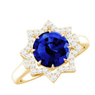 Certified 2.7 Carat Lab Grown Blue Sapphire Engagement Ring with Diamond Star Halo AAAA - Rosec Jewels