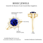 Certified 2.7 Carat Lab Grown Blue Sapphire Engagement Ring with Diamond Star Halo AAAA - Rosec Jewels