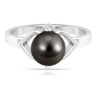 Genuine Tahitian Pearl Solitaire Split Shank Engagement Ring with Diamond AAA - Rosec Jewels