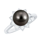 Rosec Jewels-Tahitian Black Pearl Engagement Ring with Diamond Floral Halo
