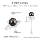Rosec Jewels-Tahitian Black Pearl Engagement Ring with Diamond Floral Halo