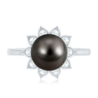 Rosec Jewels-Tahitian Black Pearl Engagement Ring with Diamond Floral Halo