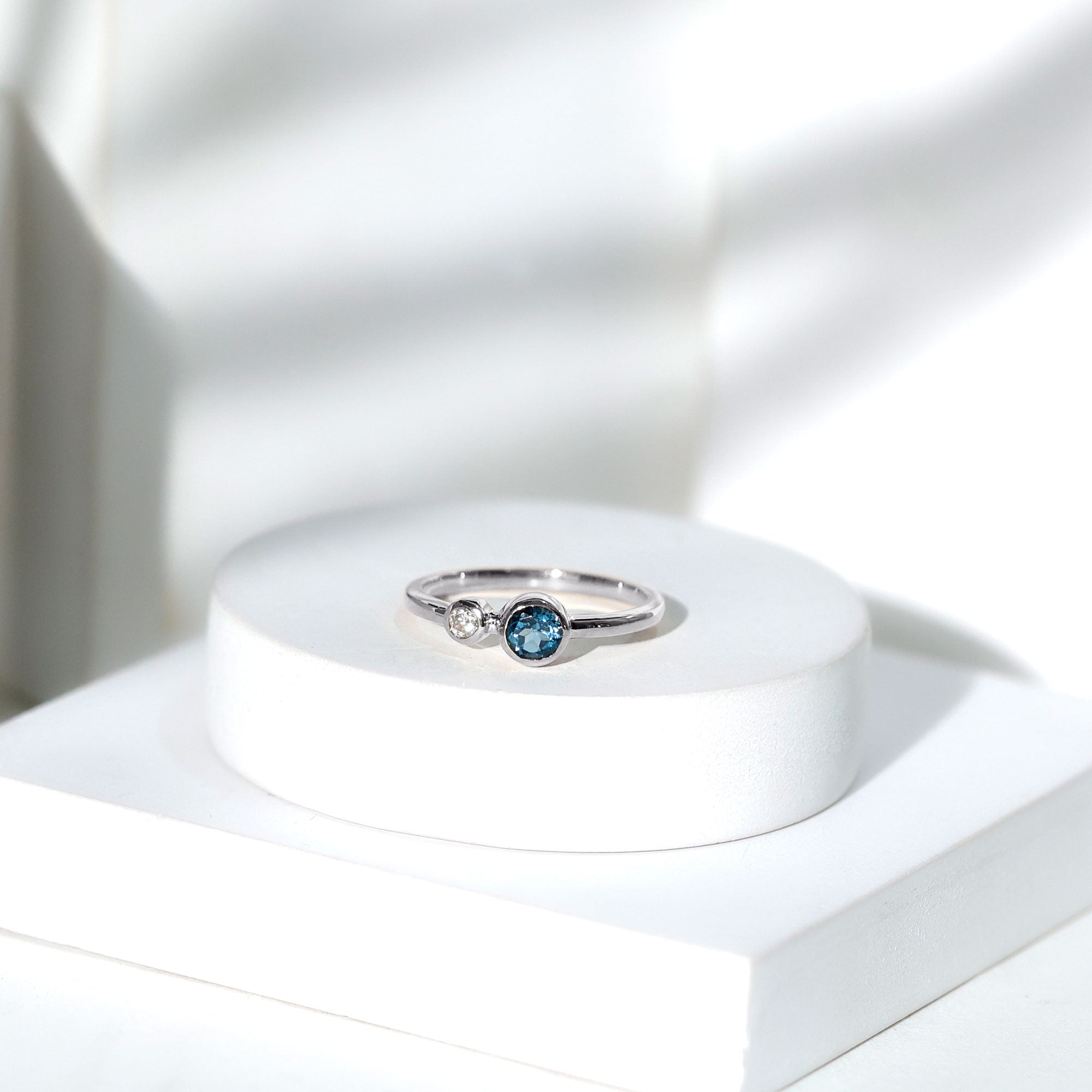 Rosec Jewels-Round London Blue Topaz and Lab Diamond Two Stone Promise Ring For Her