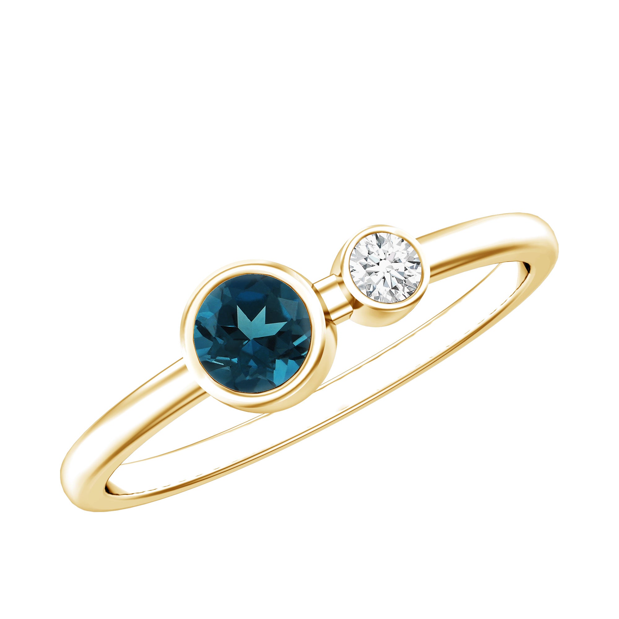 Rosec Jewels-Round London Blue Topaz and Lab Diamond Two Stone Promise Ring For Her