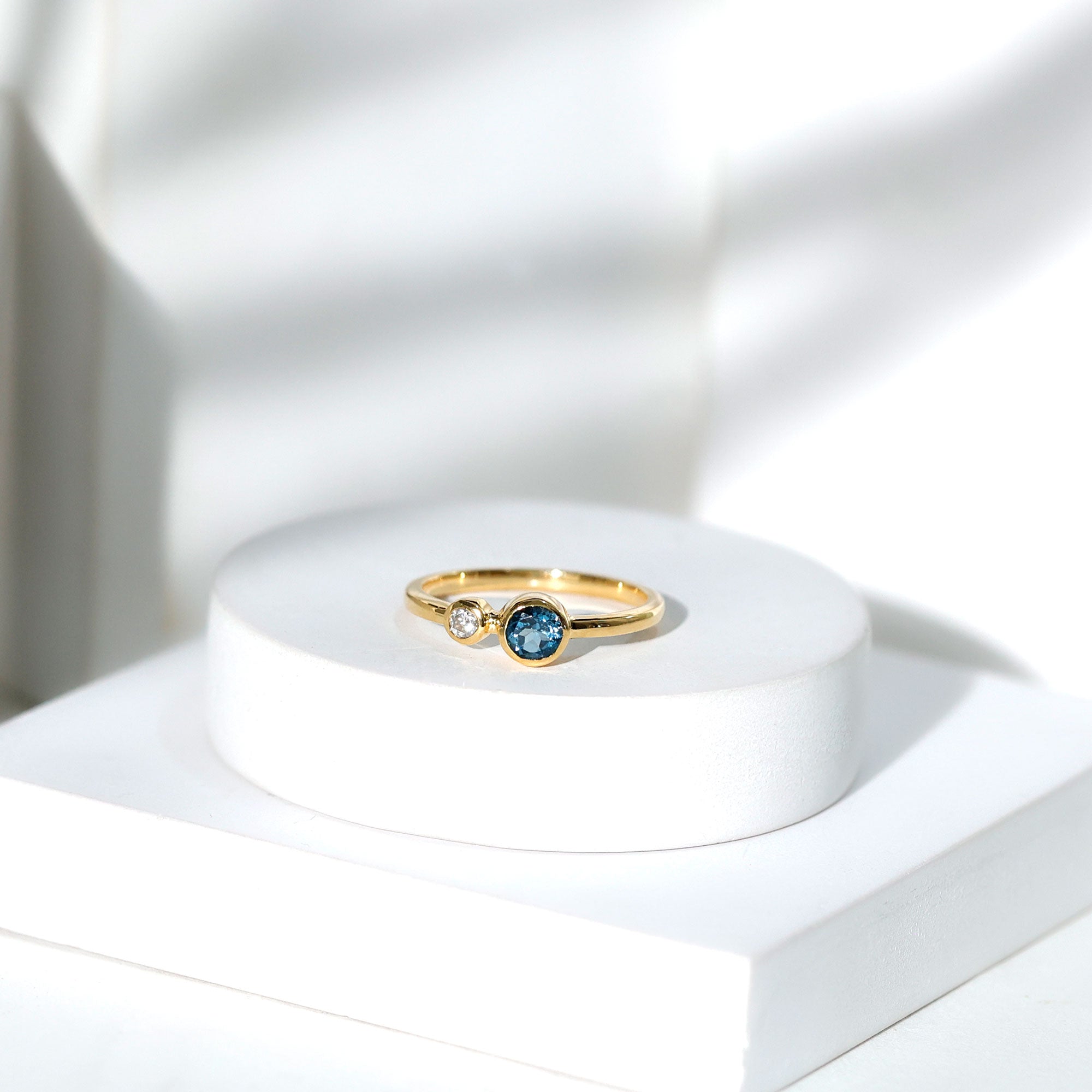 Rosec Jewels-Round London Blue Topaz and Lab Diamond Two Stone Promise Ring For Her