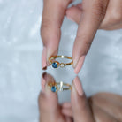 Rosec Jewels-Round London Blue Topaz and Lab Diamond Two Stone Promise Ring For Her