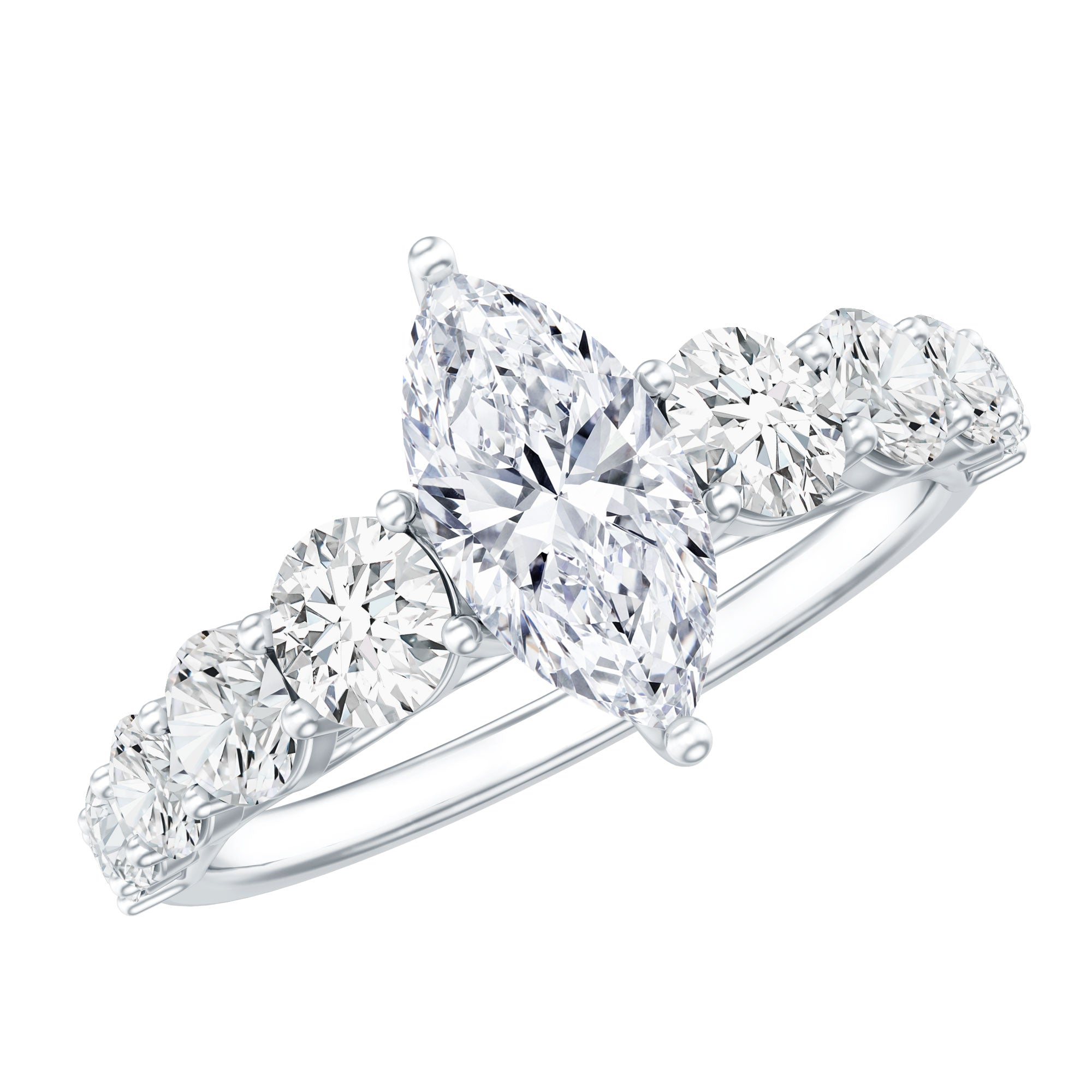 Rosec Jewels-Marquise Cut Moissanite Engagement Ring with Side Stones