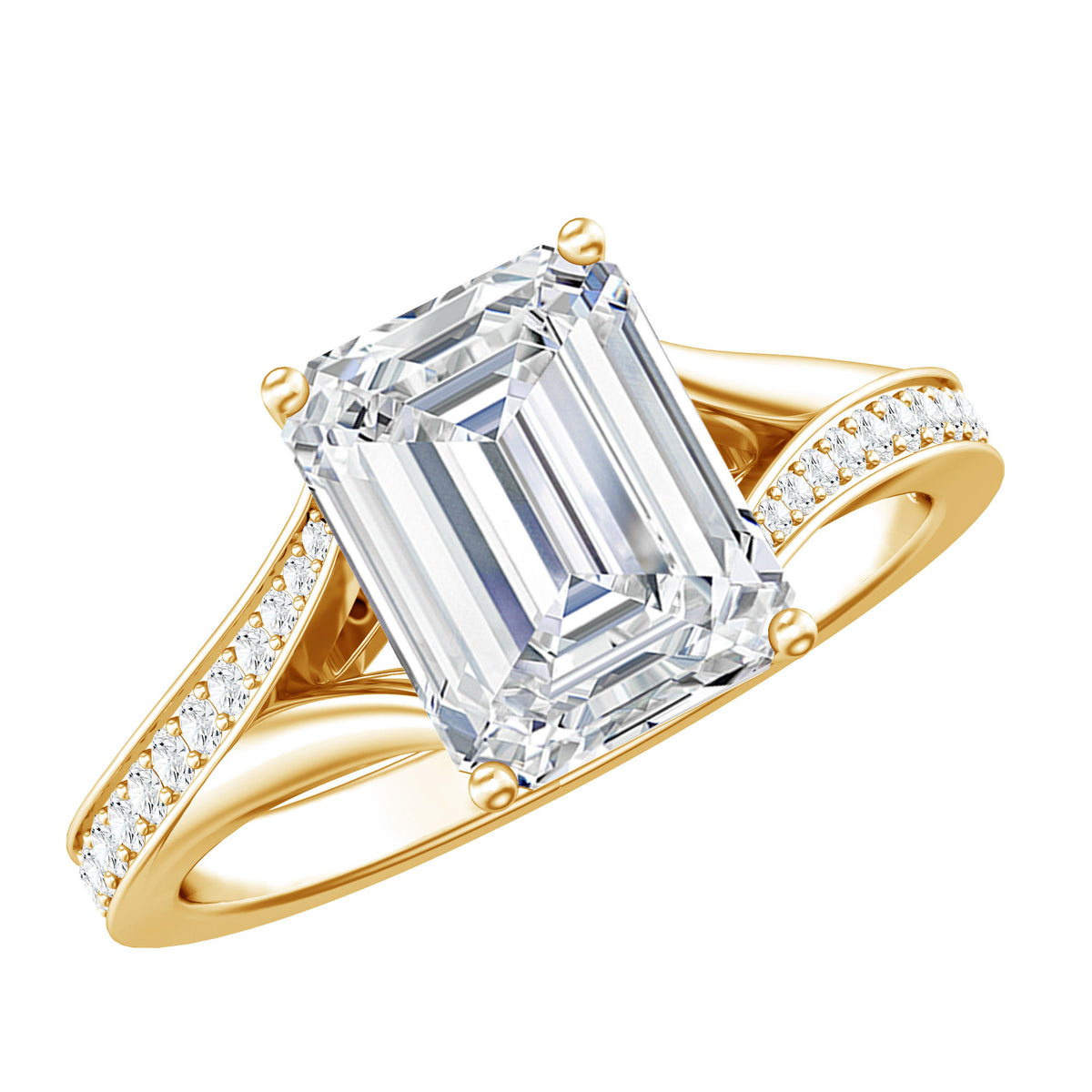 Rosec Jewels-IGI Certified 3 Carat Lab Grown Diamond Emerald Cut Engagement Ring in Split Shank