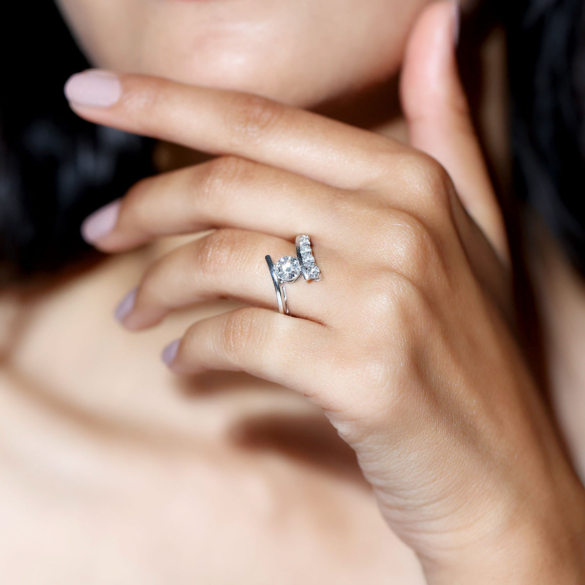 IGI Certified 1 Carat Lab Grown Diamond Bypass Engagement Ring Lab - ( E-VS1 ) - Rosec Jewels
