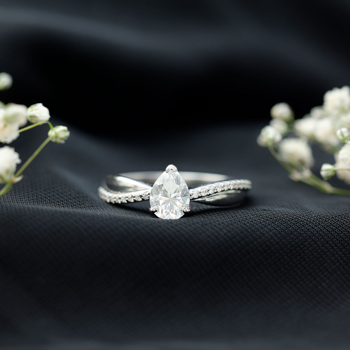 1 Carat Lab Grown Diamond Teardrop Engagement Ring with IGI Certificate Lab - ( E-VS1 ) - Rosec Jewels