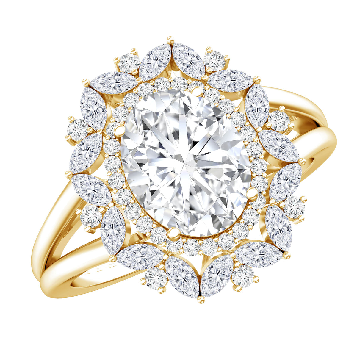 IGI Verified 2 Carat Oval Lab Grown Diamond Statement Engagement Ring with Double Halo Lab - ( E-VS1 ) - Rosec Jewels