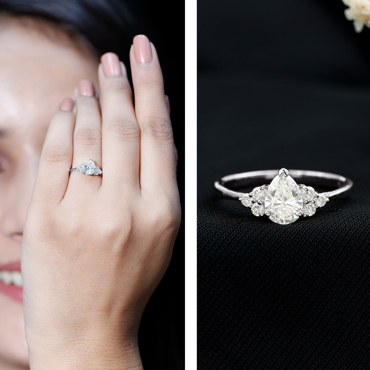 1 Carat Lab Grown Pear Diamond Engagement Ring IGI Certified Lab - ( E-VS1 ) - Rosec Jewels