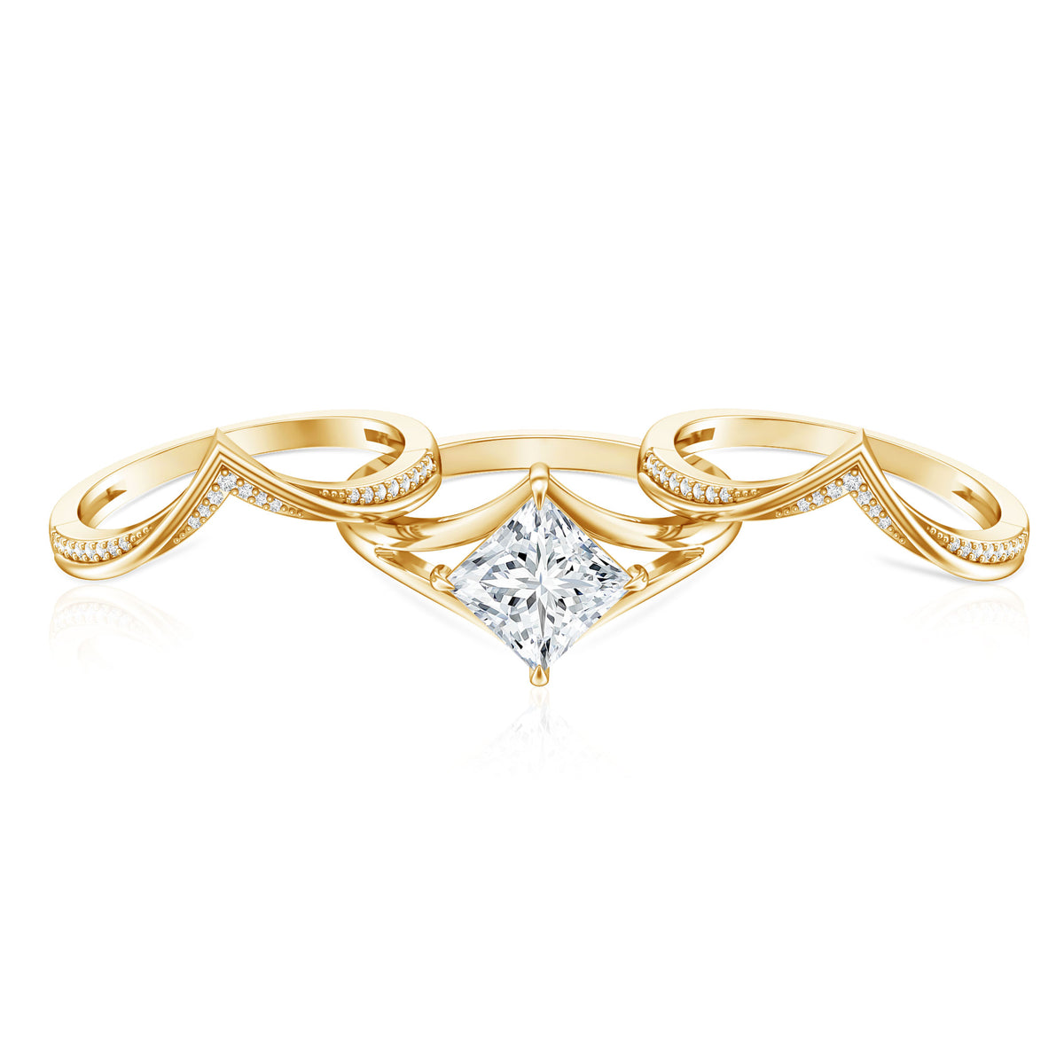 IGI Graded 3 Carat Lab Grown Diamond Princess Cut Engagement Ring with Enhancers Lab - ( E-VS1 ) - Rosec Jewels