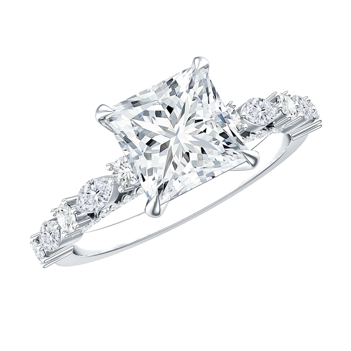 4 Carat Princess Cut Lab Grown Diamond Designer Engagement Ring IGI Certified Lab - ( E-VS1 ) - Rosec Jewels