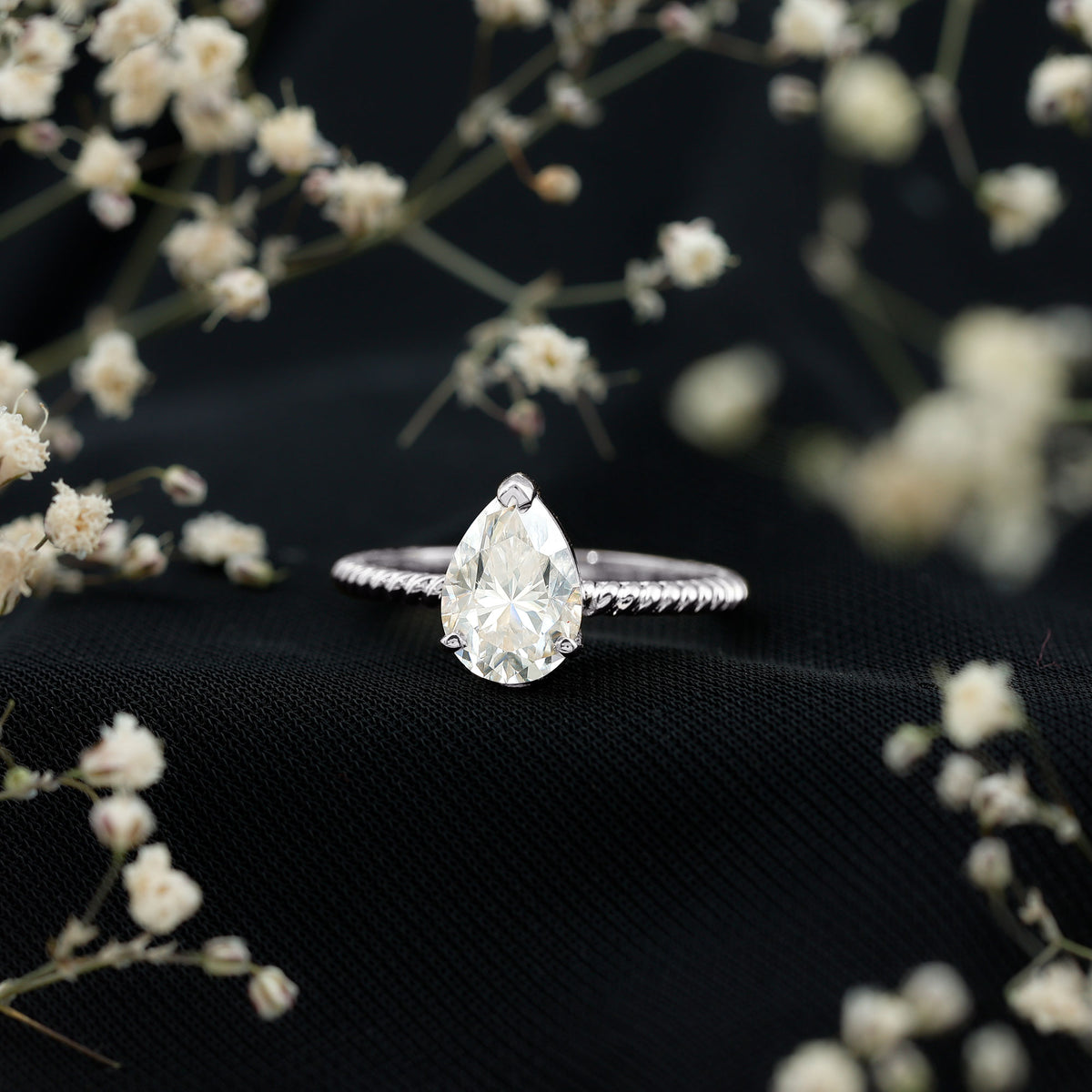 Lab Grown 2 Carat Diamond Teardrop Engagement Ring with IGI Certificate Lab - ( E-VS1 ) - Rosec Jewels