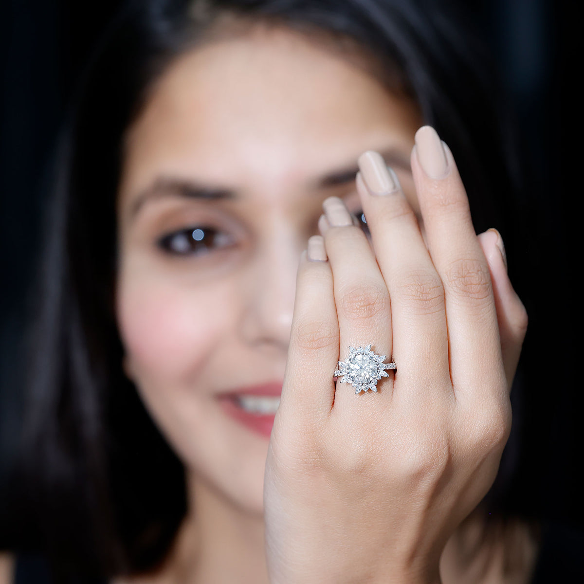 IGI Documented 2 Carat Lab Grown Diamond Cocktail Ring with Halo Lab - ( E-VS1 ) - Rosec Jewels