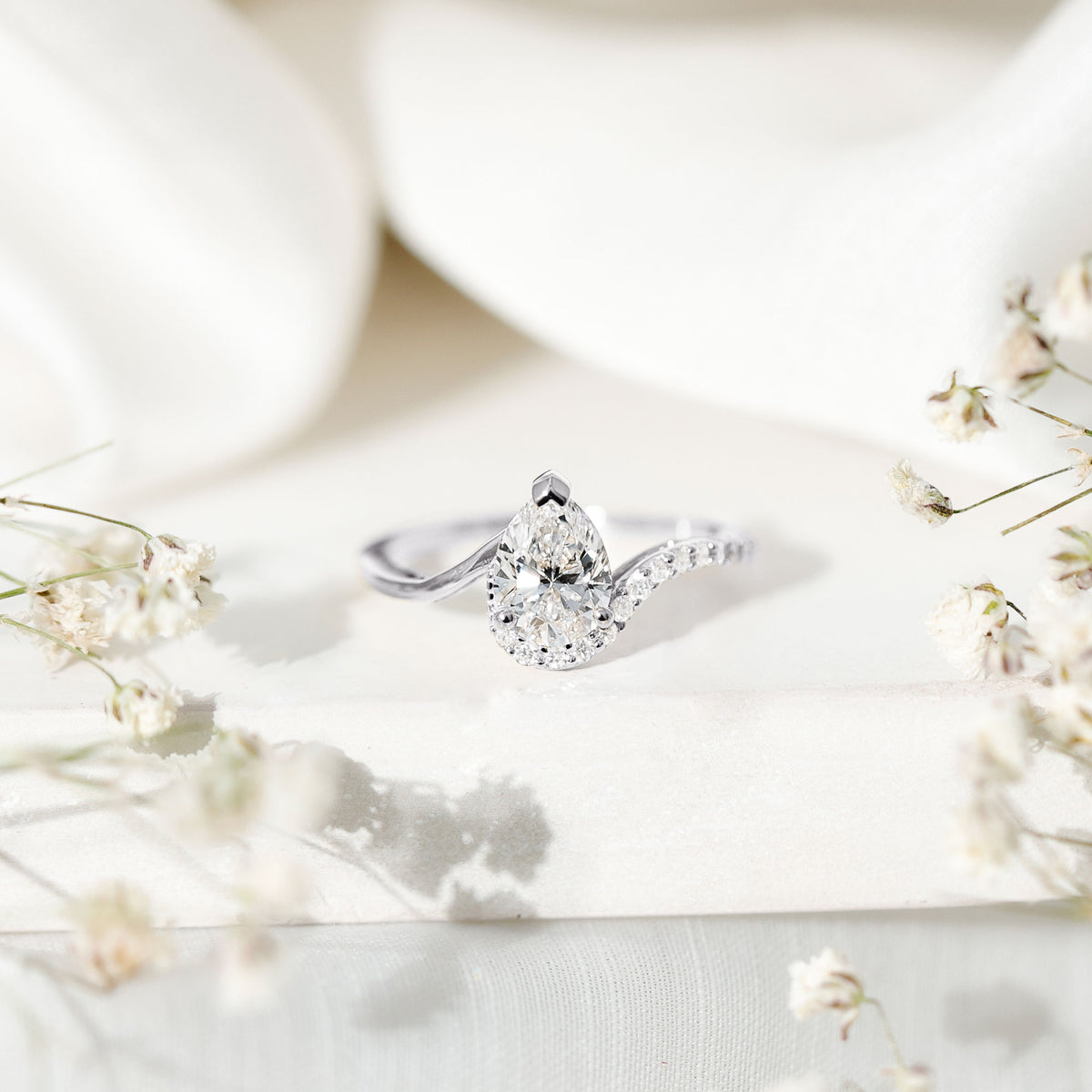 1 Carat Pear Shaped Lab Grown Diamond Bypass Engagement Ring IGI Graded Lab - ( E-VS1 ) - Rosec Jewels