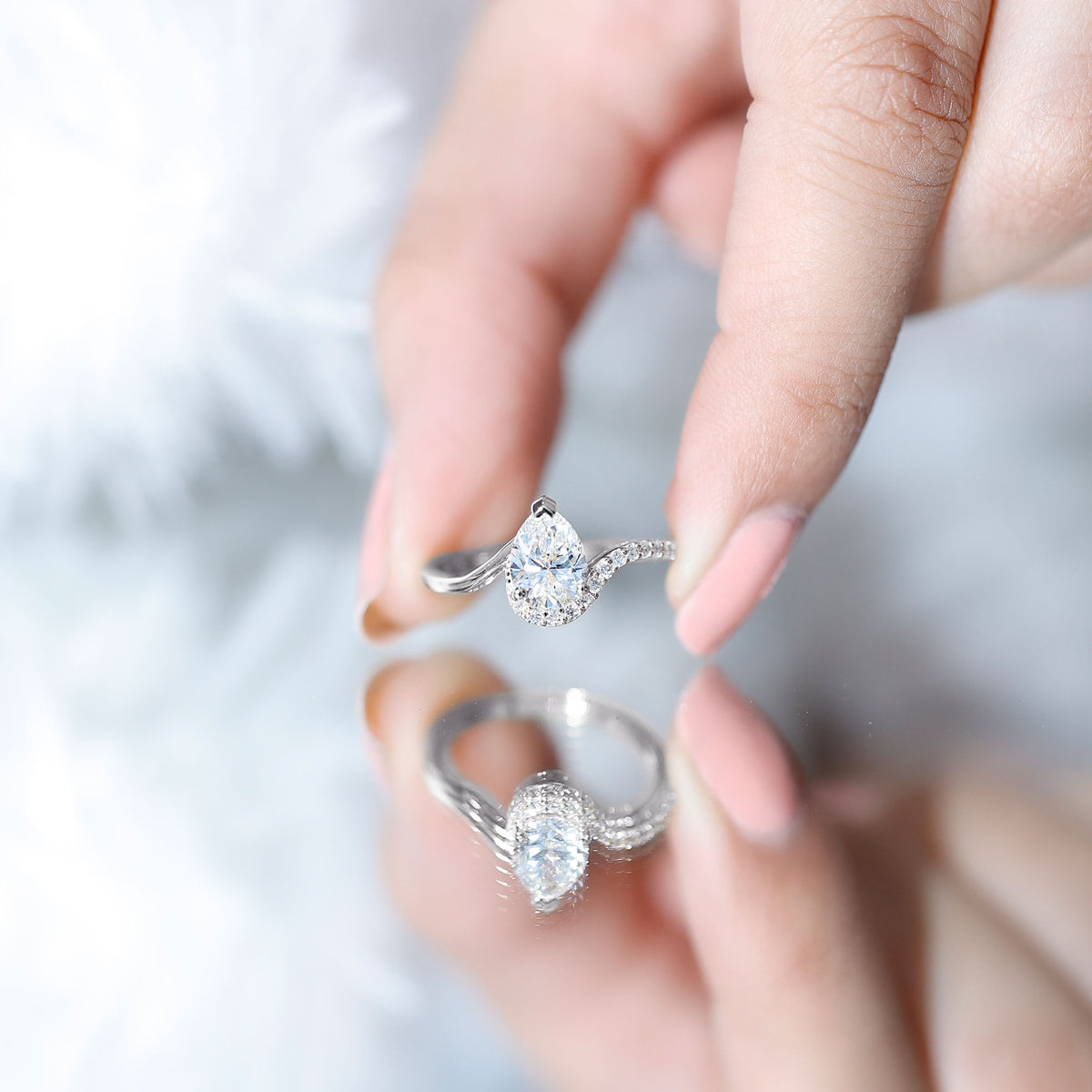 1 Carat Pear Shaped Lab Grown Diamond Bypass Engagement Ring IGI Graded Lab - ( E-VS1 ) - Rosec Jewels
