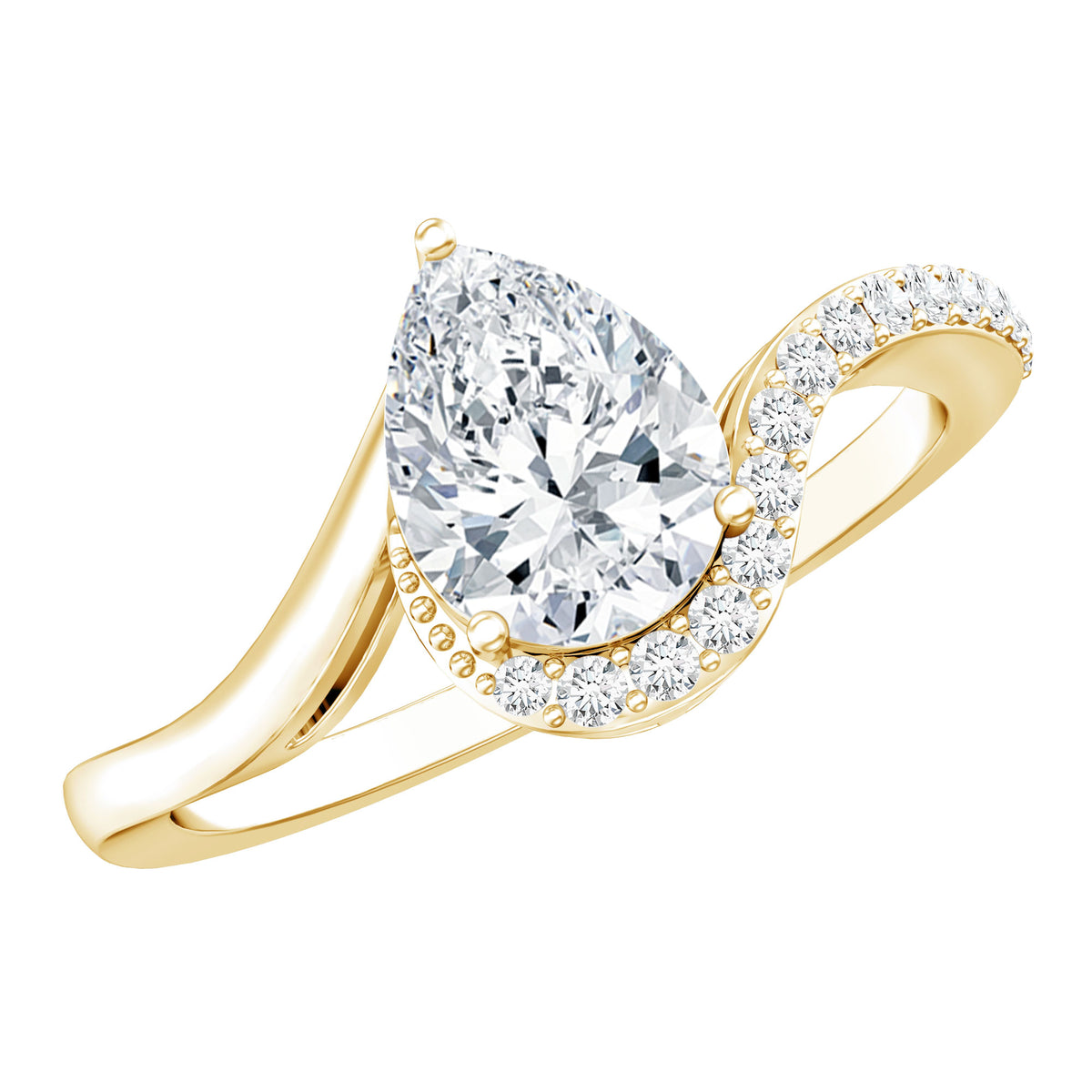 1 Carat Pear Shaped Lab Grown Diamond Bypass Engagement Ring IGI Graded Lab - ( E-VS1 ) - Rosec Jewels