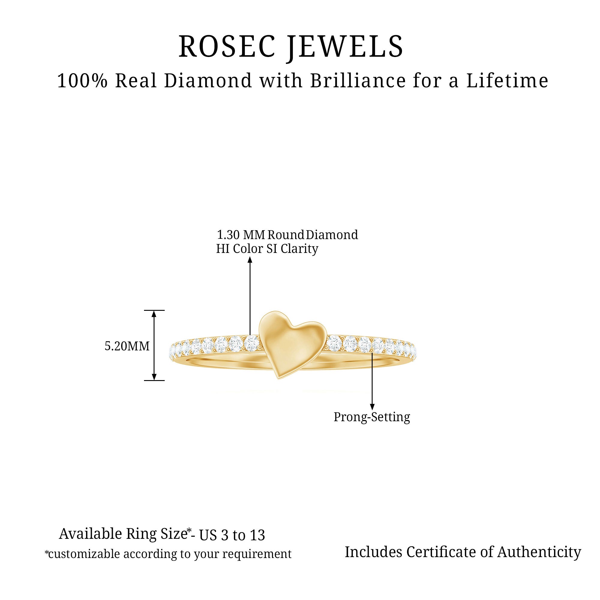 Rosec Jewels-Diamond Heart Shape Promise Ring for Her