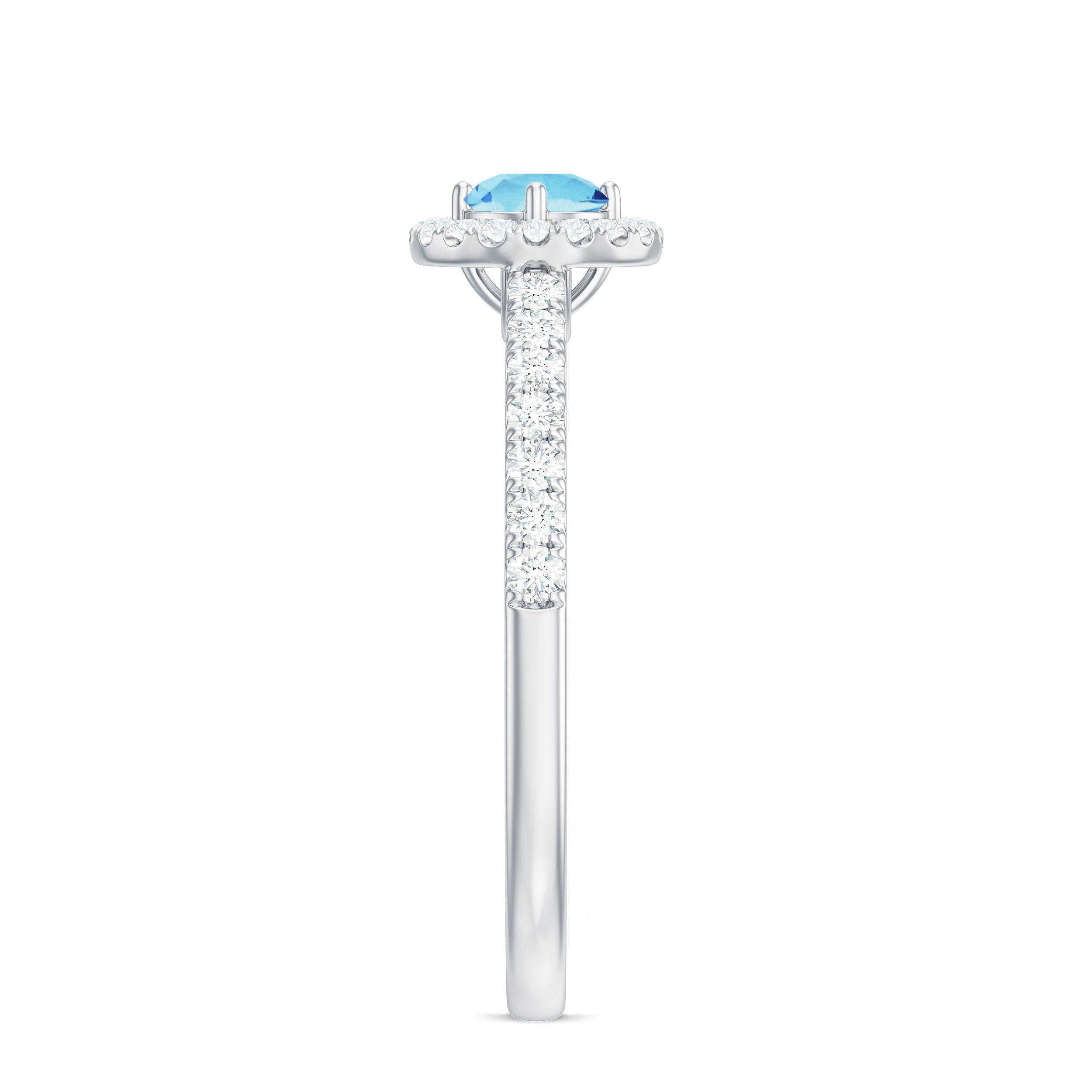Certified Natural Aquamarine Engagement Ring with Diamond Halo AAA - Rosec Jewels