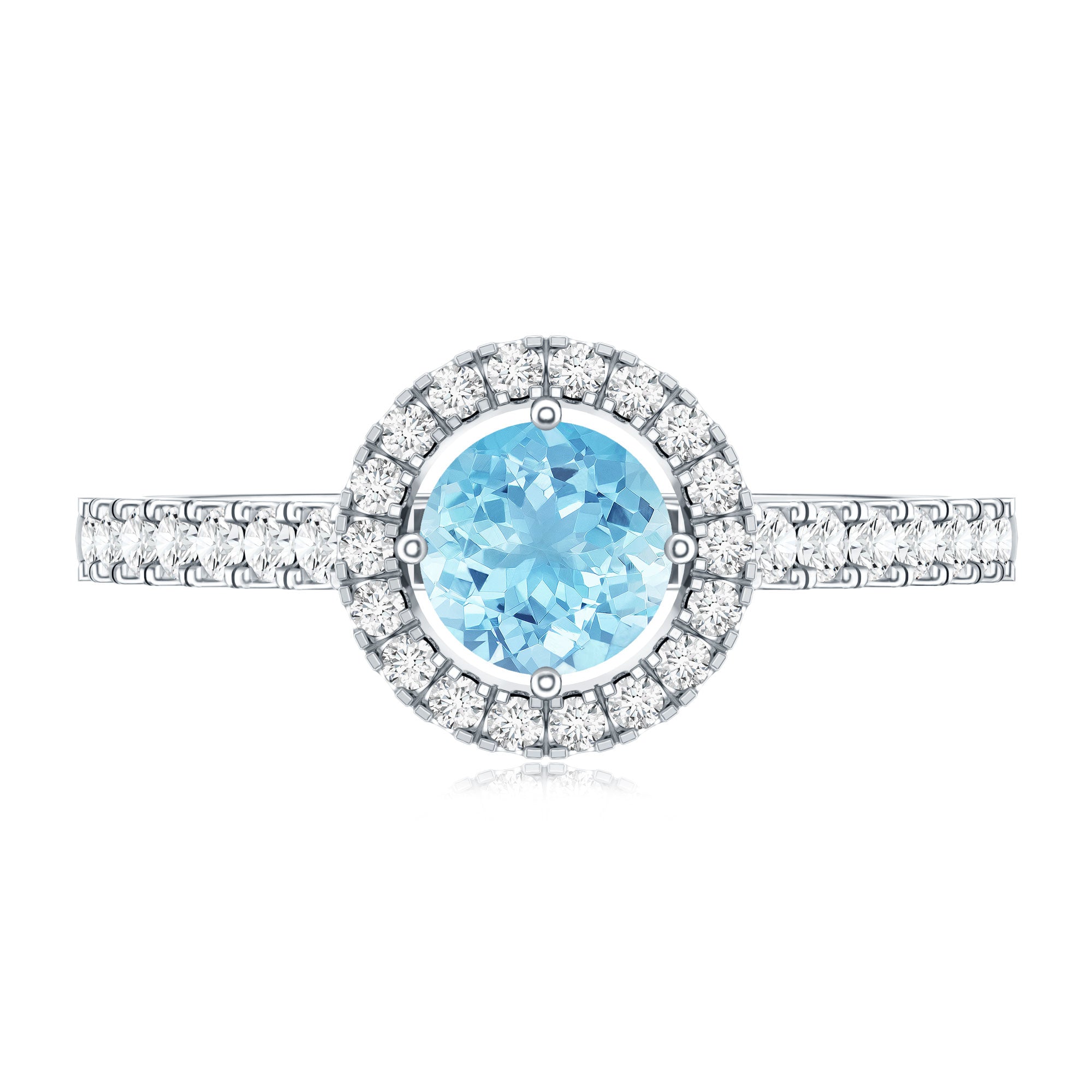 Certified Natural Aquamarine Engagement Ring with Diamond Halo AAA - Rosec Jewels