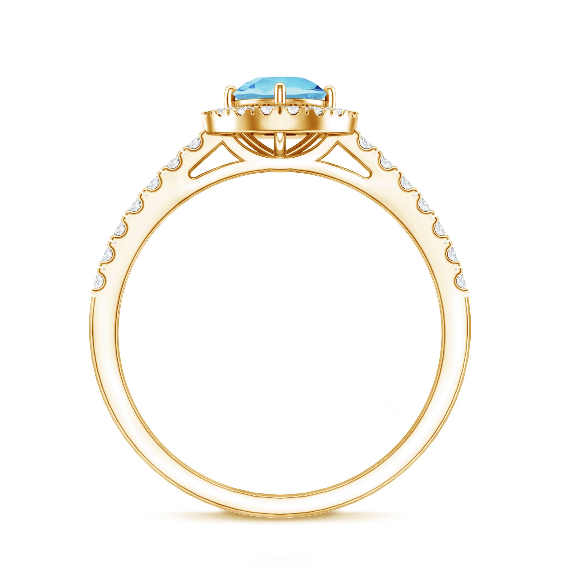 Certified Natural Aquamarine Engagement Ring with Diamond Halo AAA - Rosec Jewels