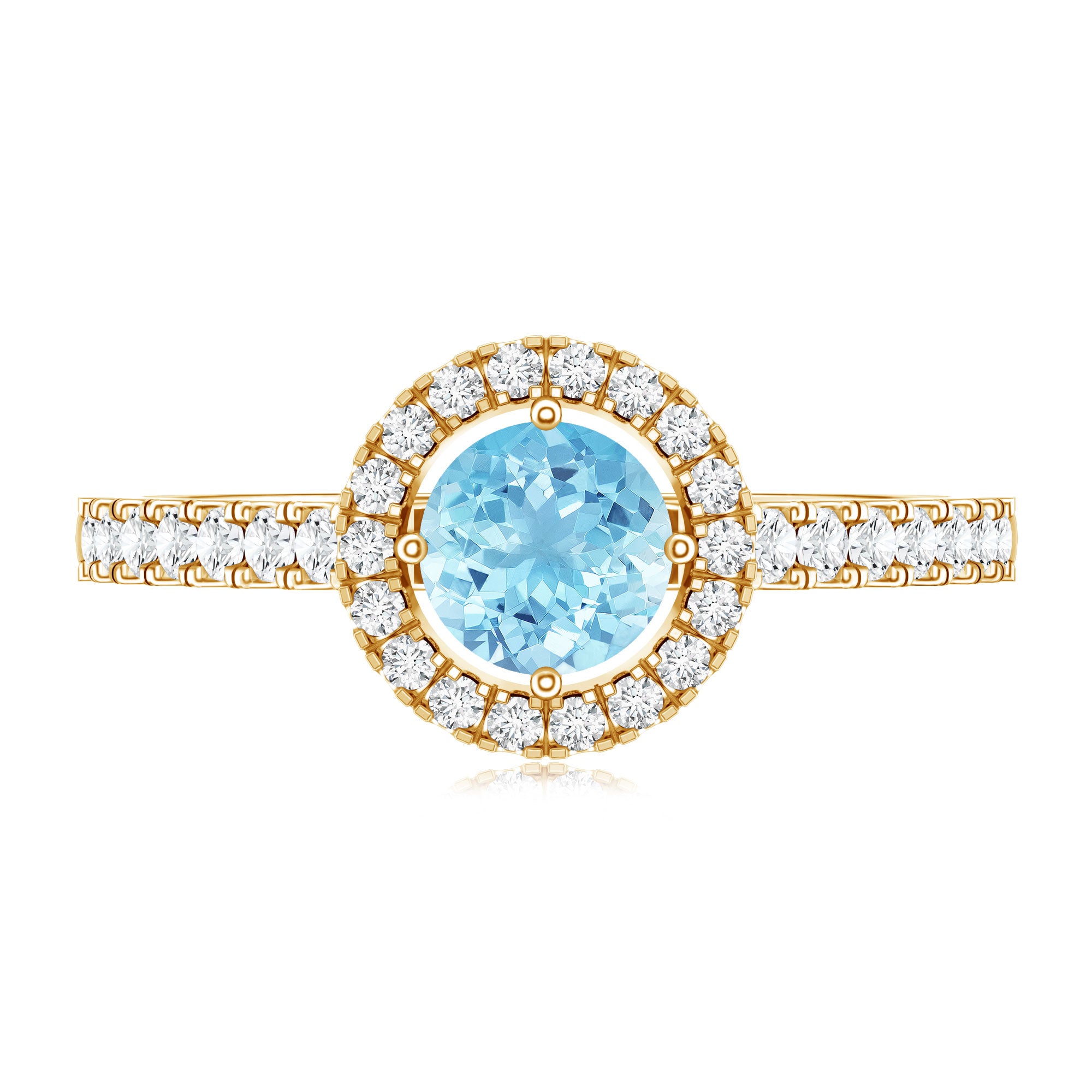 Certified Natural Aquamarine Engagement Ring with Diamond Halo AAA - Rosec Jewels