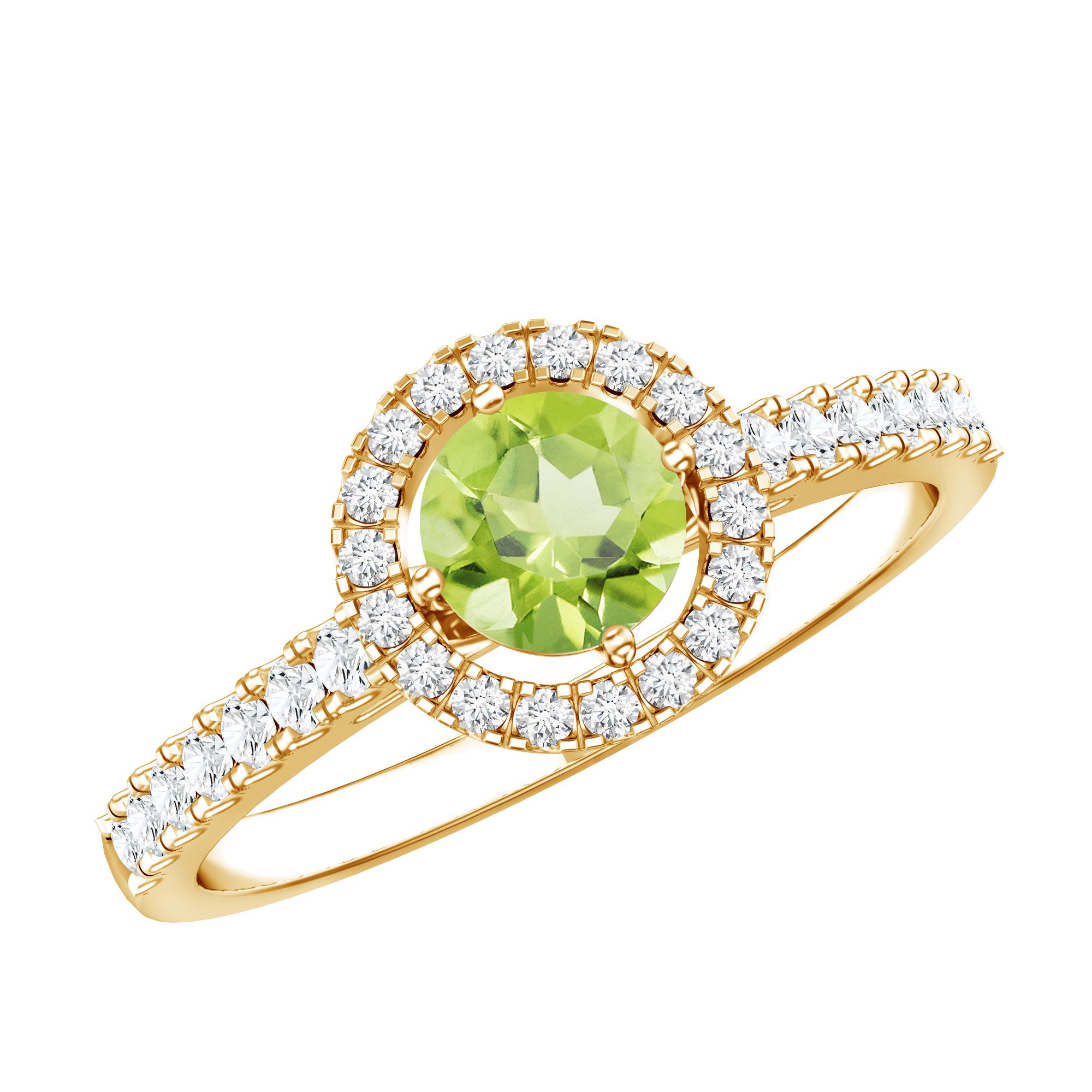 Genuine Half Carat Peridot Engagement Ring with Diamond Halo AAA - Rosec Jewels