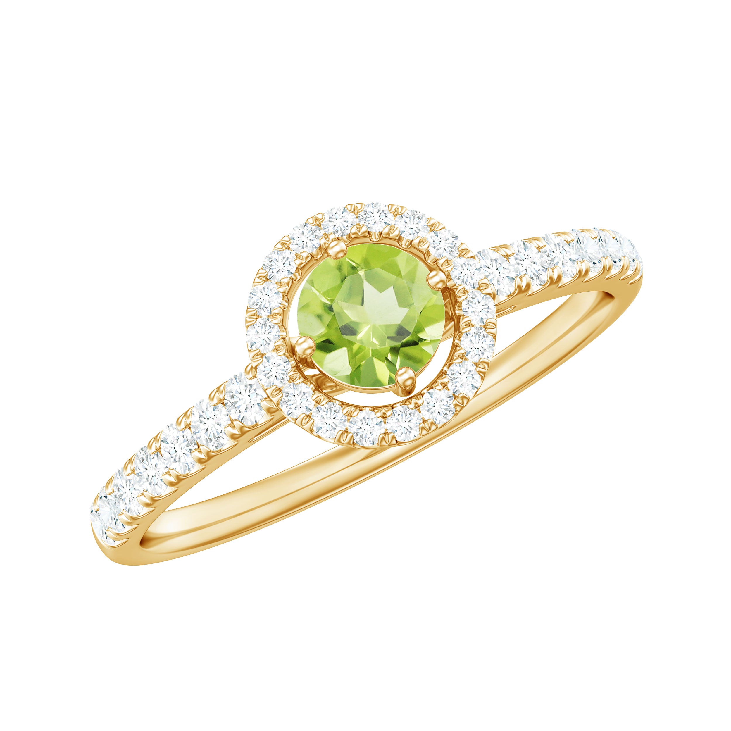 Genuine Half Carat Peridot Engagement Ring with Diamond Halo AAA - Rosec Jewels