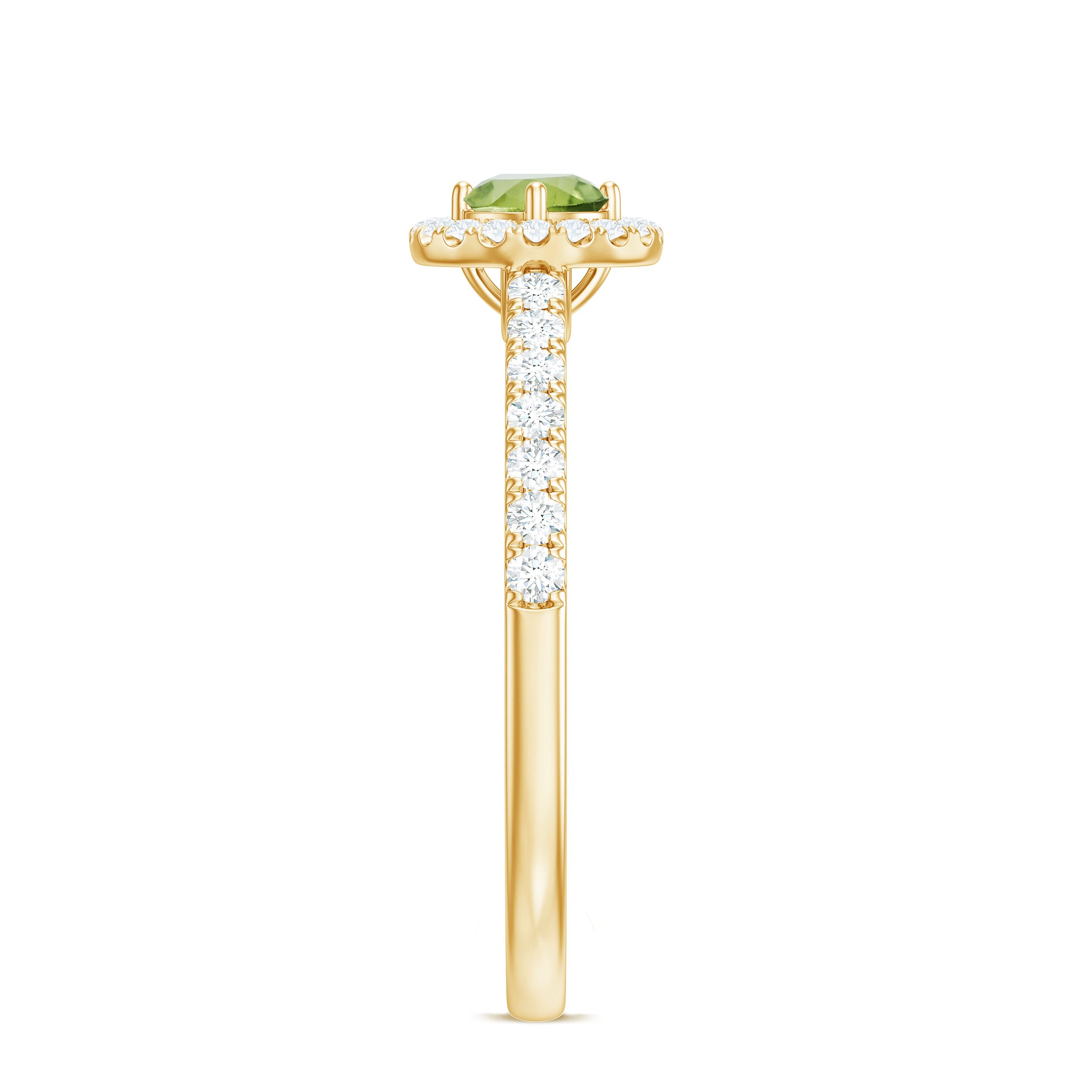 Genuine Half Carat Peridot Engagement Ring with Diamond Halo AAA - Rosec Jewels